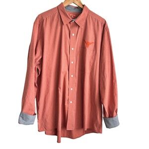Texas Longhorns UT Men Button Down Shirt 2XL Burnt Orange Plaid Embroidered Logo